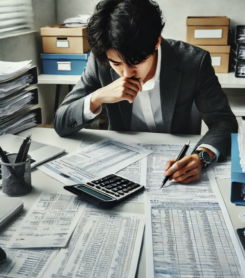 세금 계산을 하는 모습.