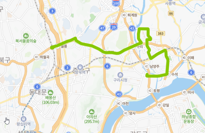 구리-남양주-서울-76번-버스-노선-지도