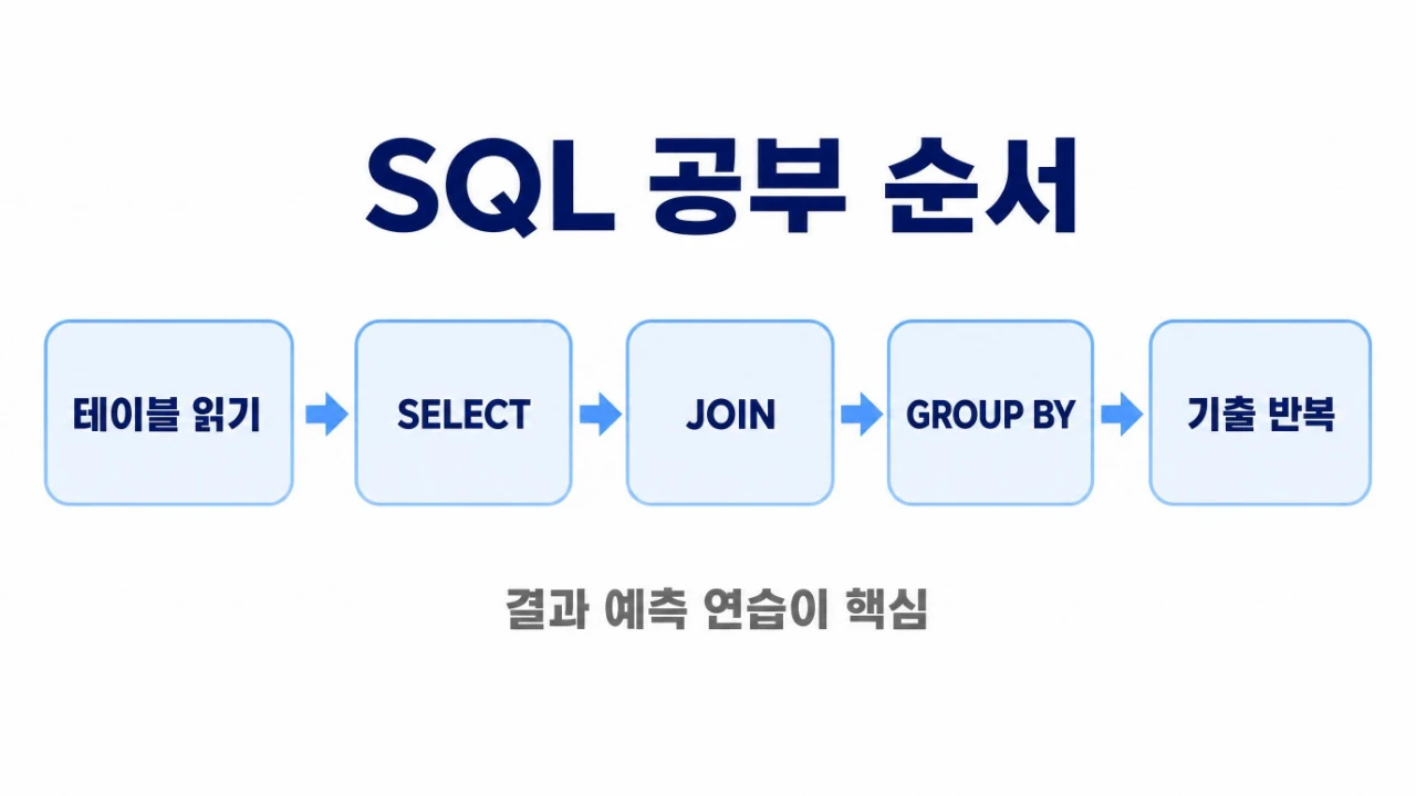 정보처리기사 실기 대비 SQL 공부 순서를 설명한 이미지