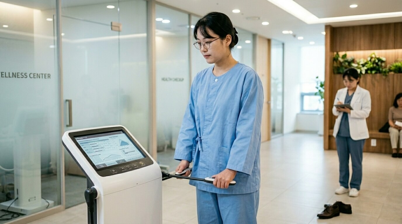 체성분 검사를 받고 있는 정상 체중 직장인