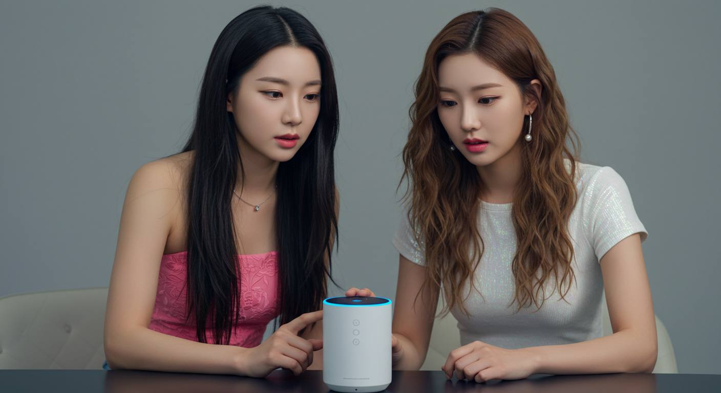 첨단기기를 보는 여자들