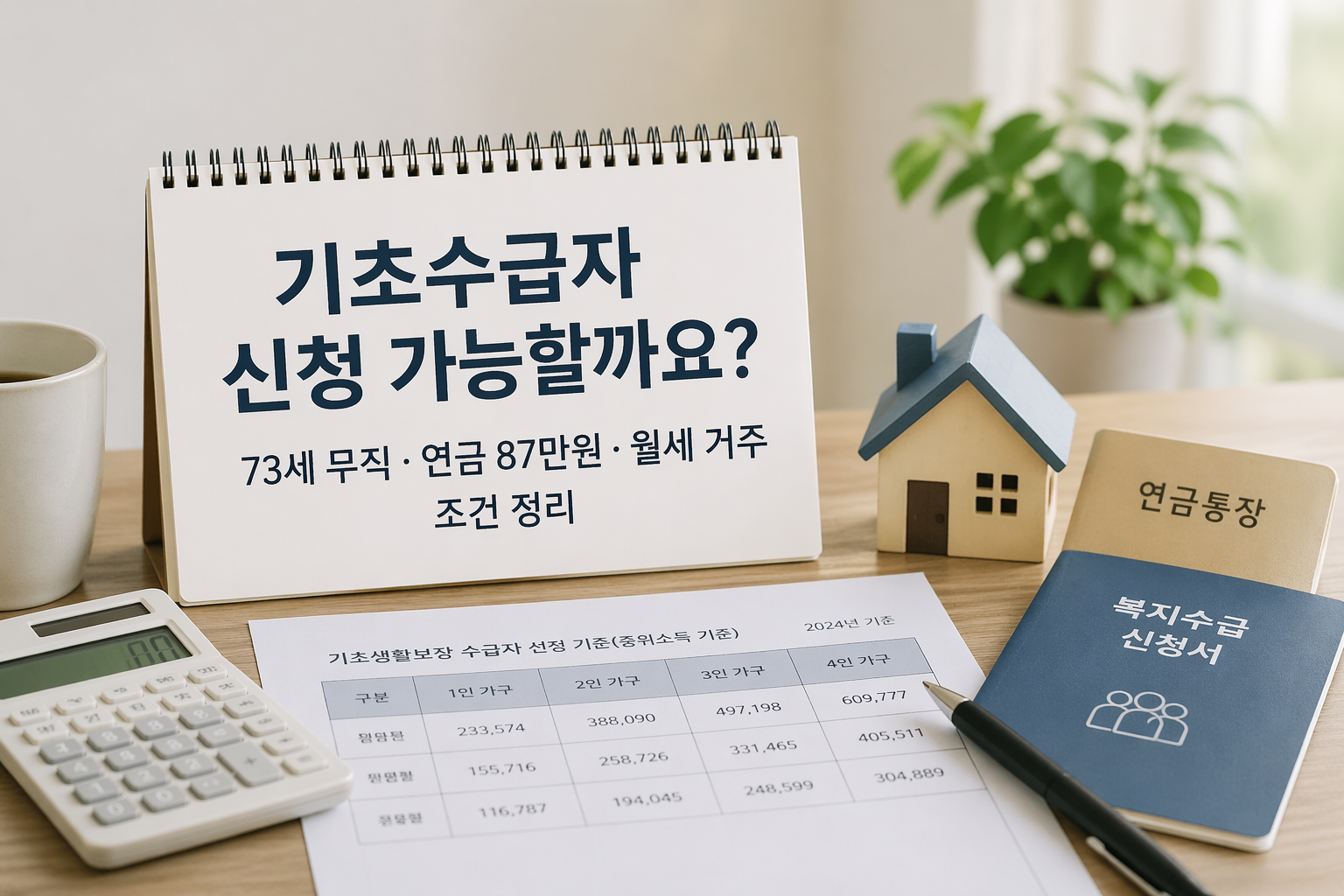 기초수급자 신청 가능할까요? 73세 무직&middot;연금 87만원&middot;월세 거주 조건 정리