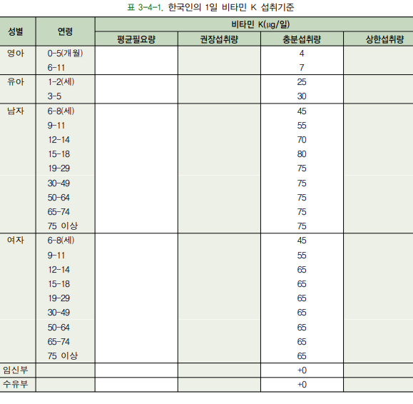 비타민k 적정 섭취량