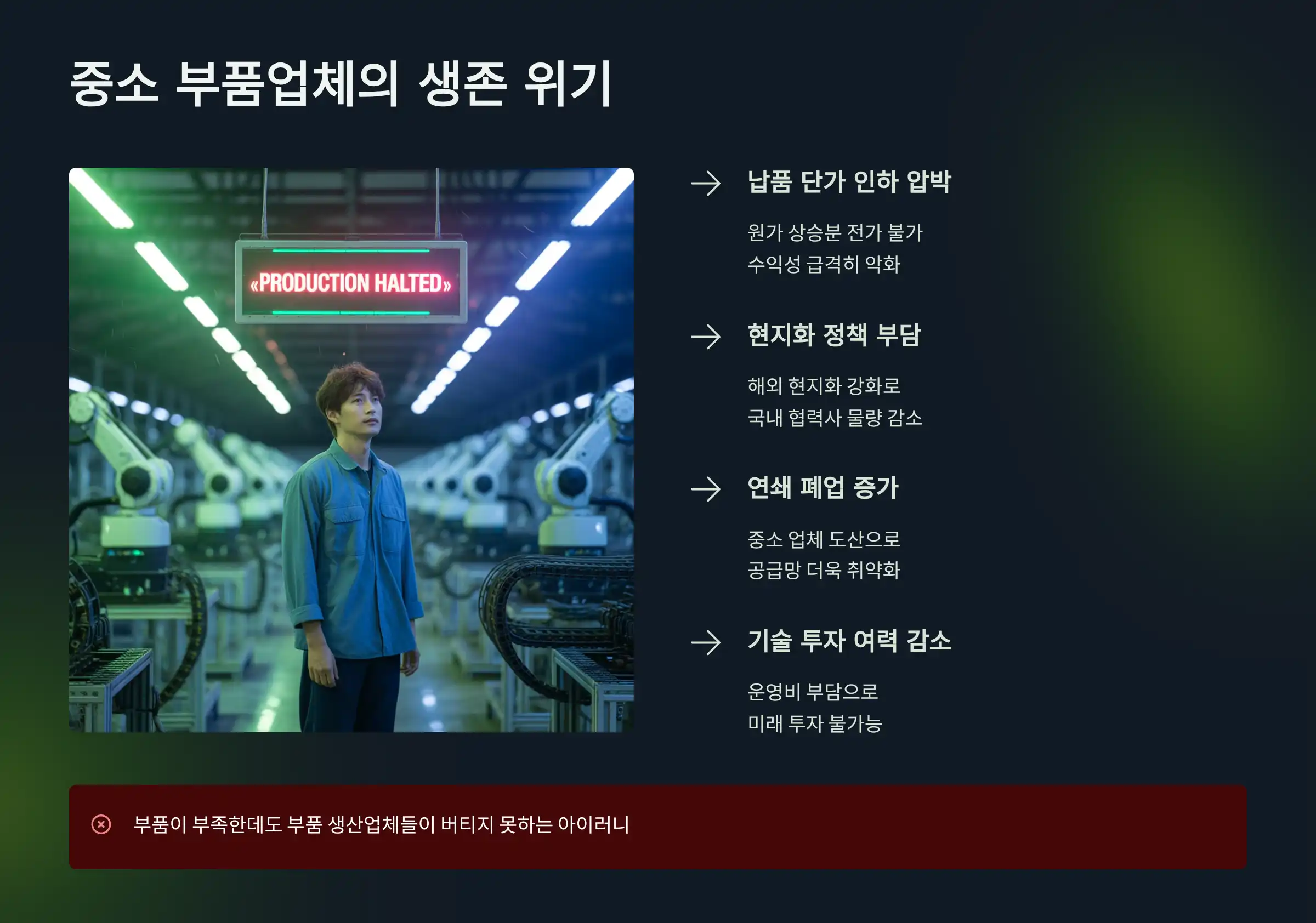 중소 부품업체가 겪는 어려움