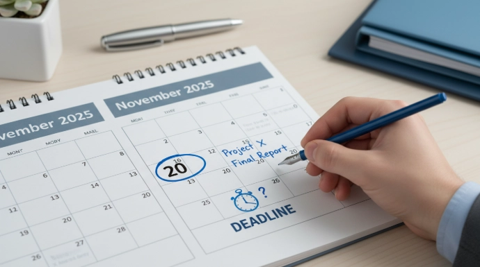 2025년 11월 달력에 중요한 날짜를 표시하며 재취업수당 신청 기간을 확인하는 손