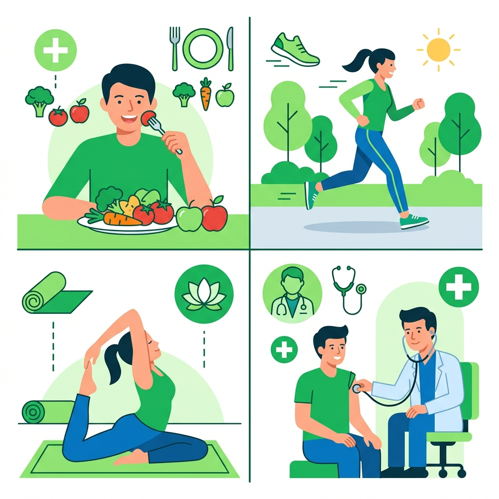 암 예방을 위한 운동, 식단, 검진 실천하는 모습