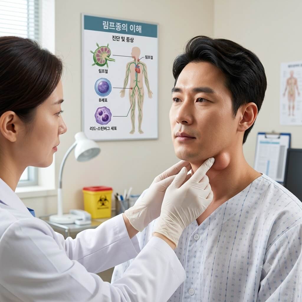 림프종으로 의사에게 진료를 받고 있는 환자의 모습