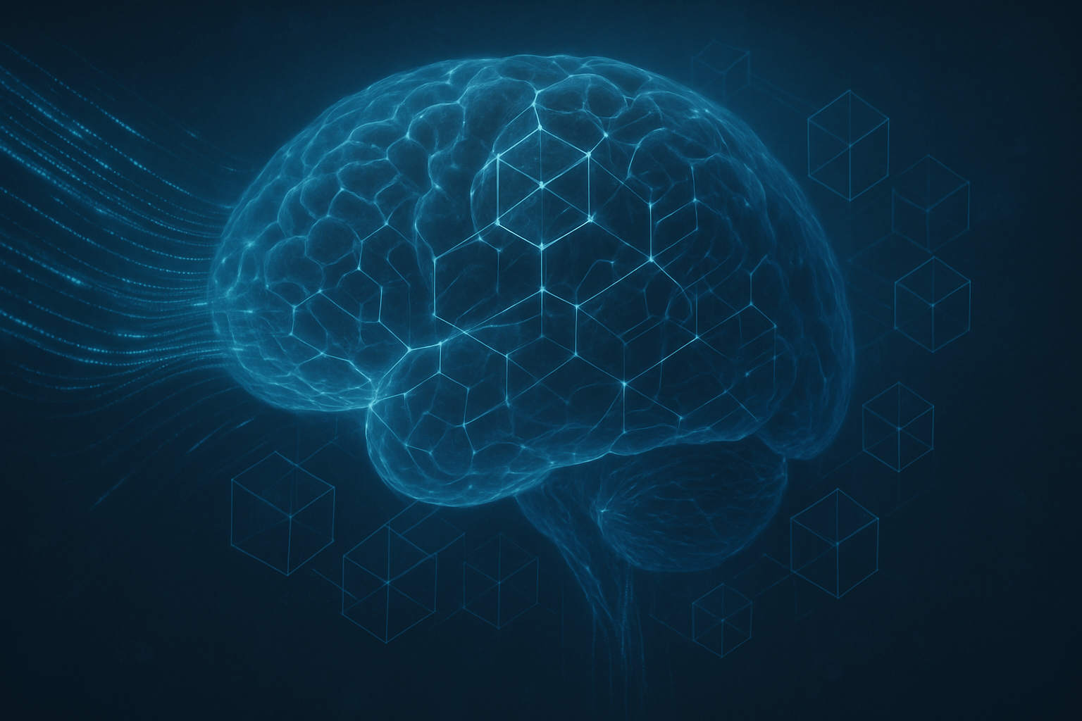 뇌가 정보 속에서 패턴을 감지하고 구조화하는 과정을 상징한 초현실적 이미지