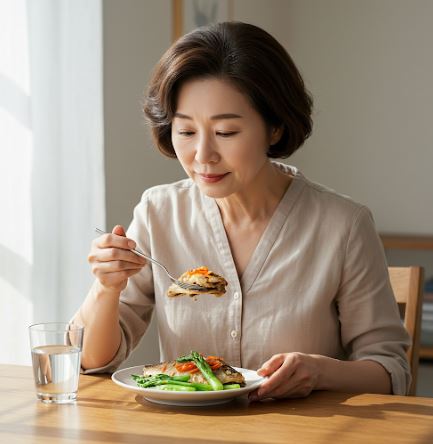 건강한 식단을 하는 50대 여성