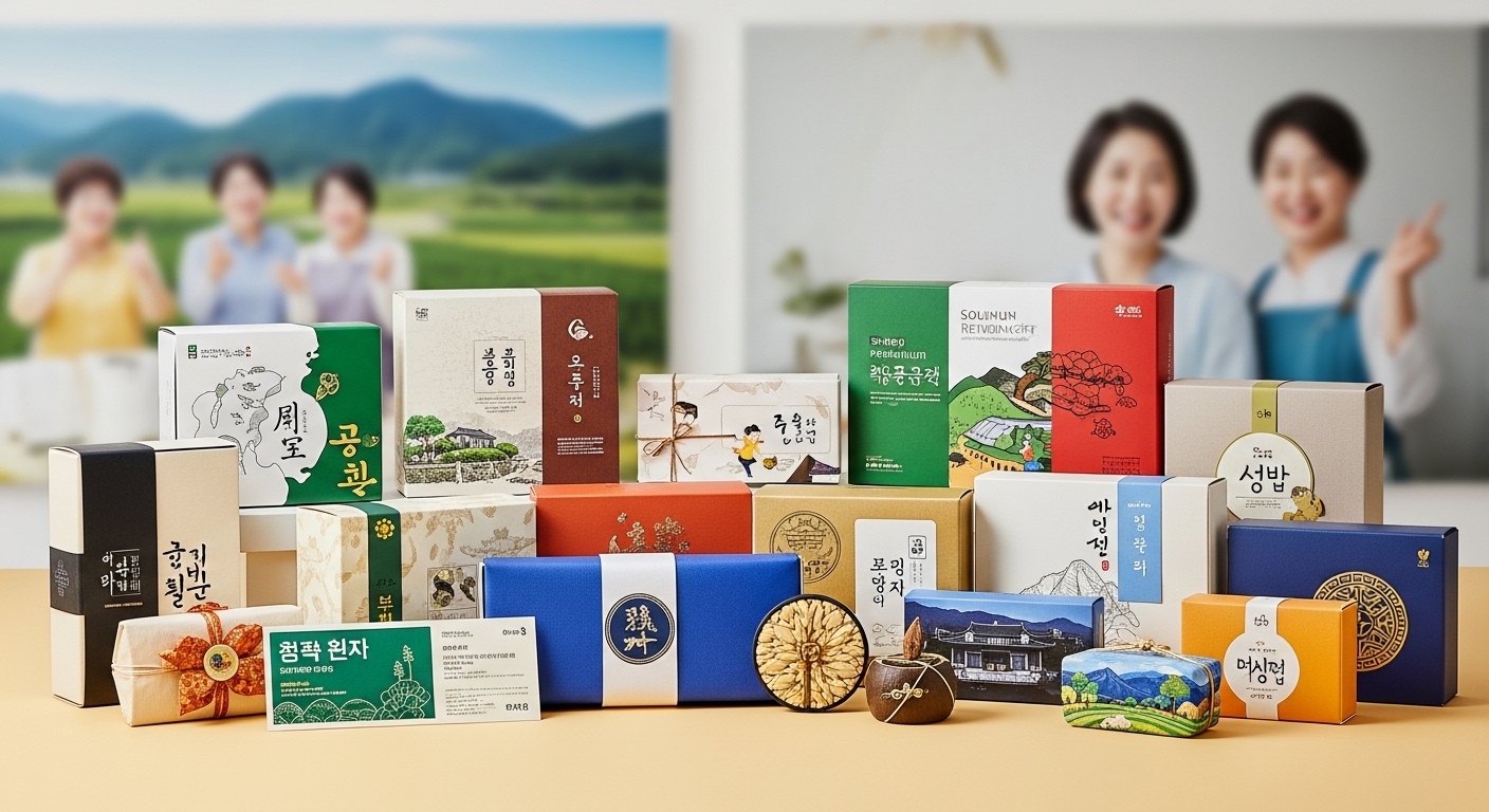 다양한 지역 특산품과 체험권이 아름답게 진열된 고향사랑기부제 답례품 이미지. 고품질 농산물, 전통 공예품, 지역 관광 상품권 등이 정성스럽게 포장되어 있으며, 지역 경제 활성화와 기부의 따뜻한 마음을 상징합니다.
