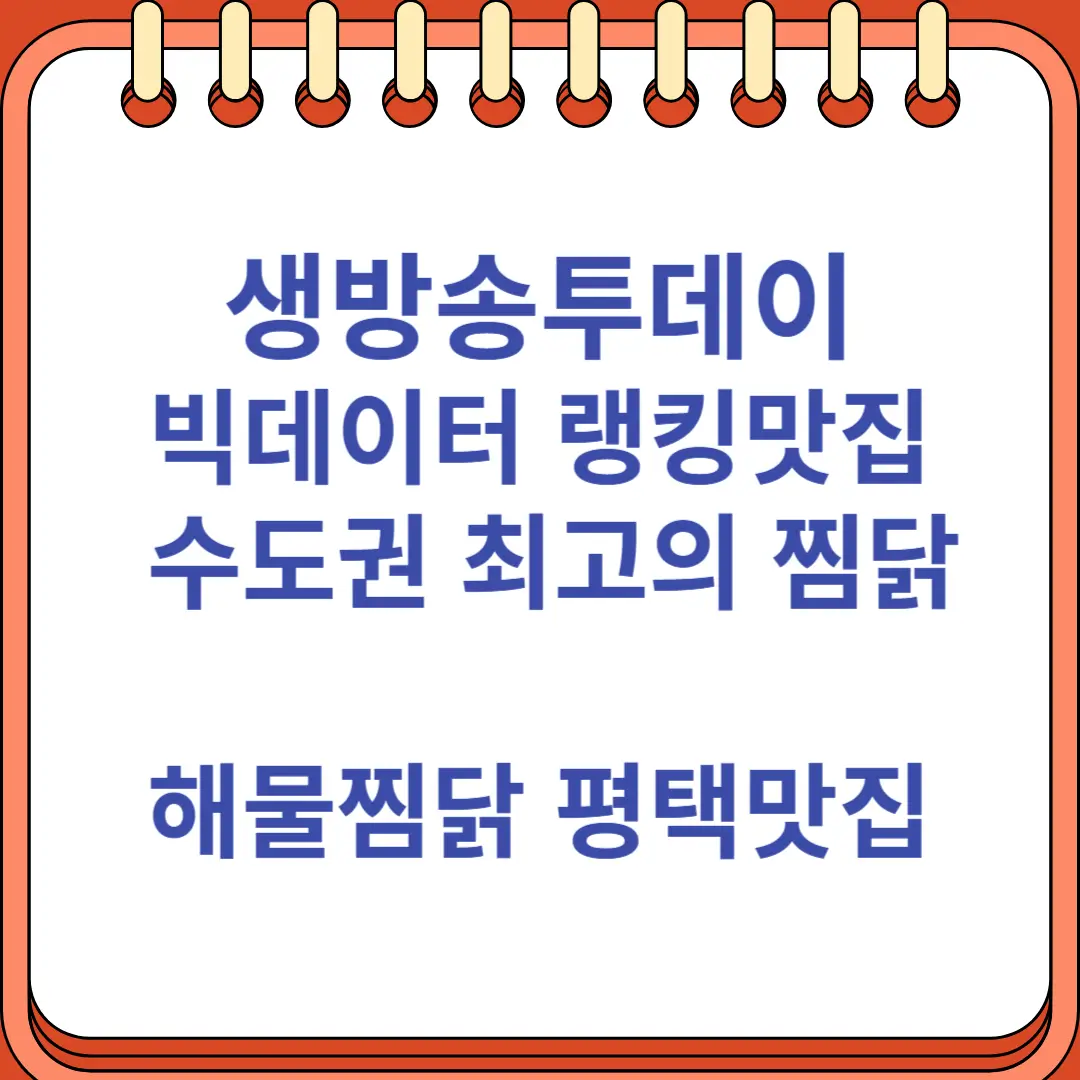 생방송투데이 빅데이터 랭킹맛집 수도권 최고의 찜닭