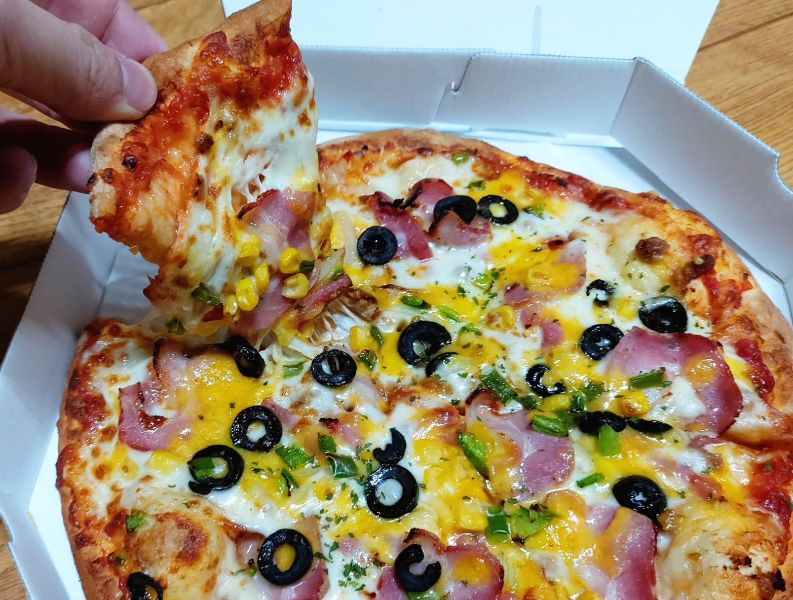 반올림피자샵 늘어나는 치즈