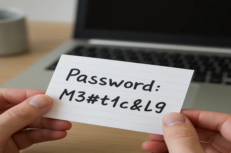 여러 계정의 비밀번호를 기억하기 위해 직접 종이에 메모해두는 모습