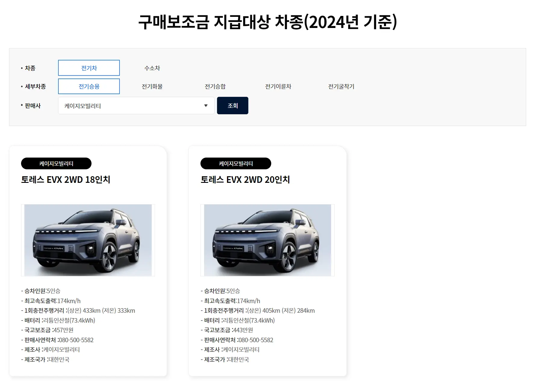 2024 토레스 전기차 보조금 확정 내용