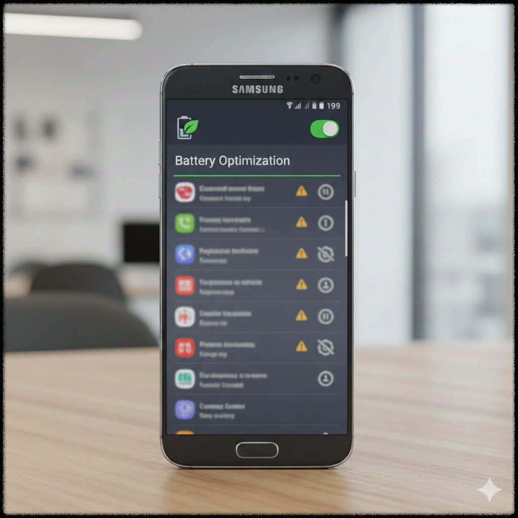 배터리 최적화 때문에 백그라운드 알림이 제한된 스마트폰 모습