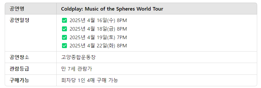 2025 콜드플레이 내한공연