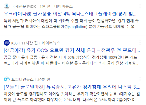 경기침체 뉴스기사들