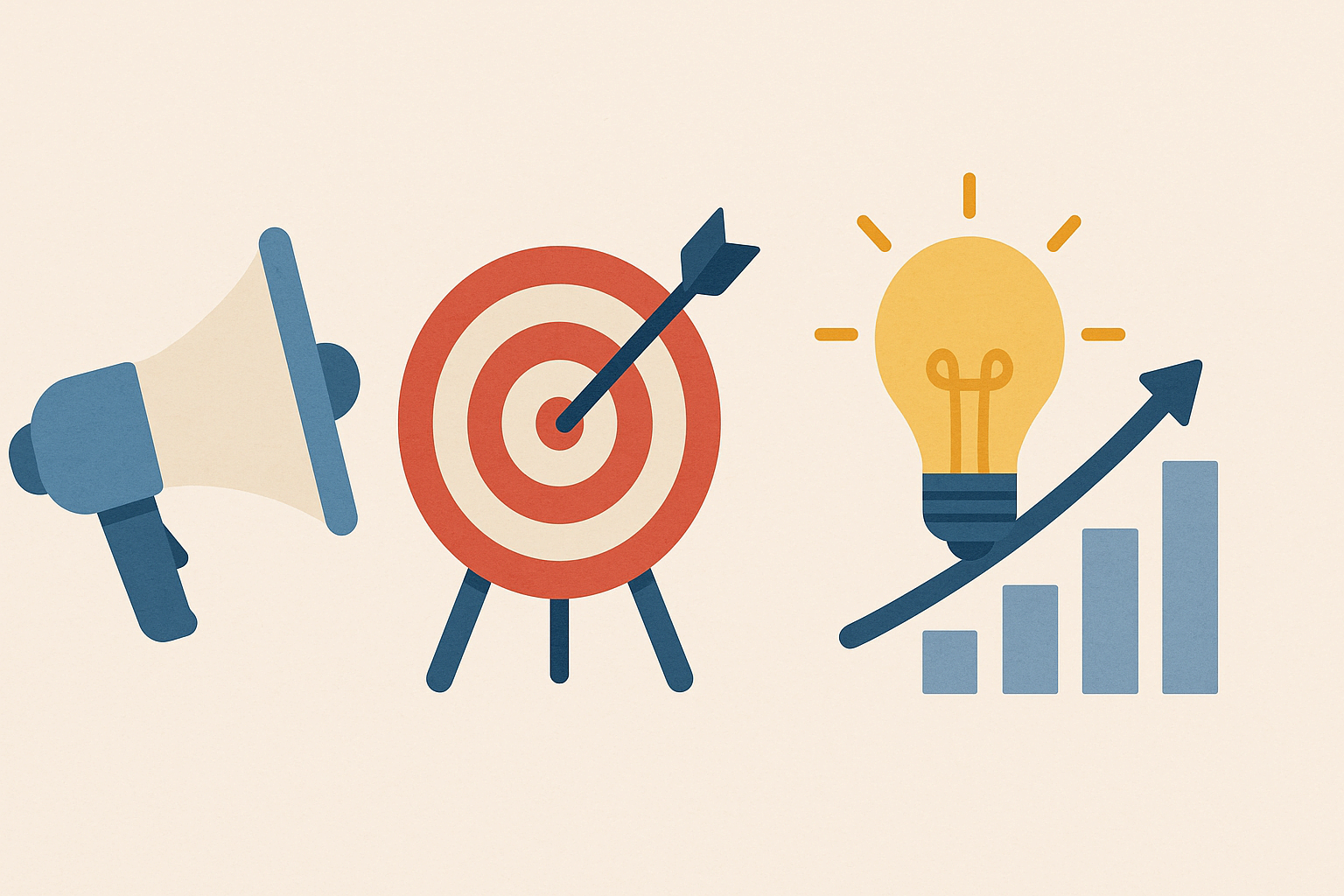 마케터의 무기들을 상징하는 아이콘 일러스트