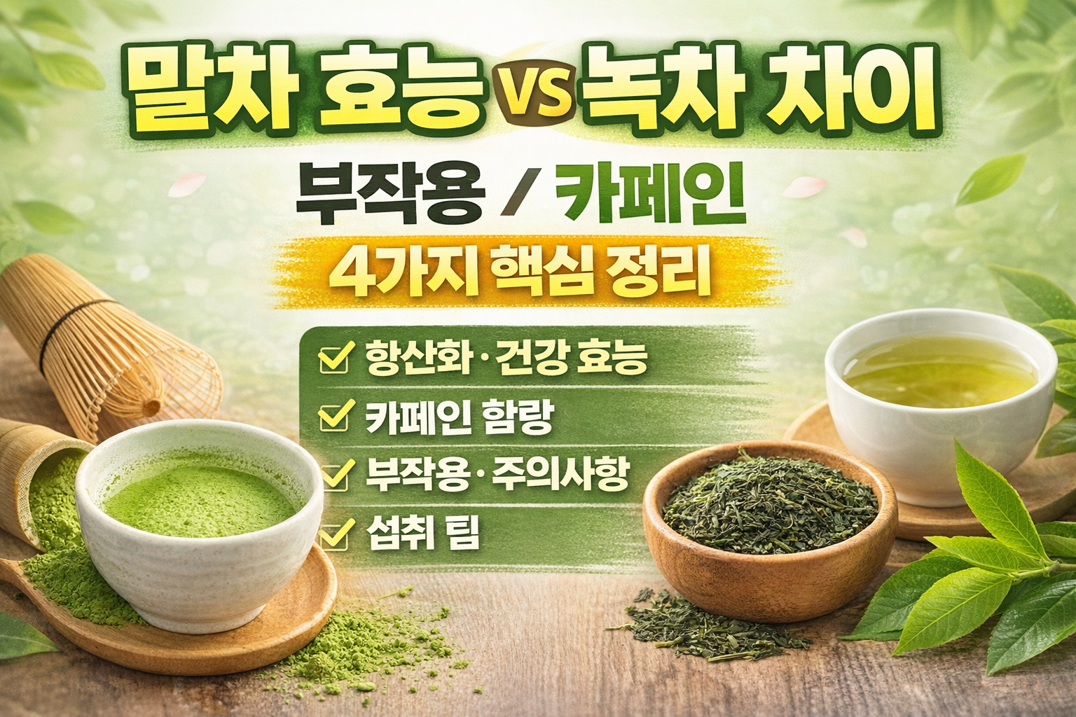 말차 효능 녹차 차이 부작용 카페인 4가지 핵심 정리