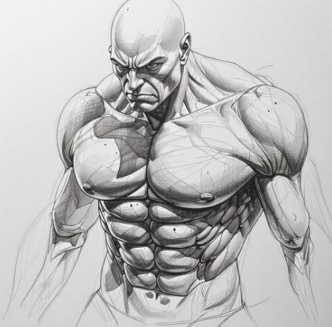 공격적인 자세 표현 연필 드로잉