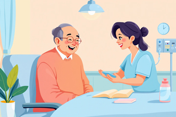 차상위계층 지원을 받은 후 병원에서 진료받는 노인과 의료진