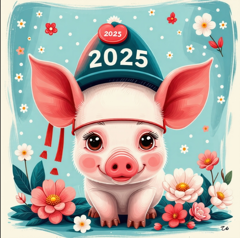 2025년 돼지띠 운세(재물운, 애정운, 건강운)을 나타내는 돼지띠이미지입니다.