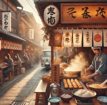 길거리에서 음식을 팔고 있는 이미지