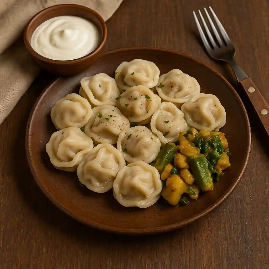 러시아 유럽식 미니 만두 펠미니와 소스 사진