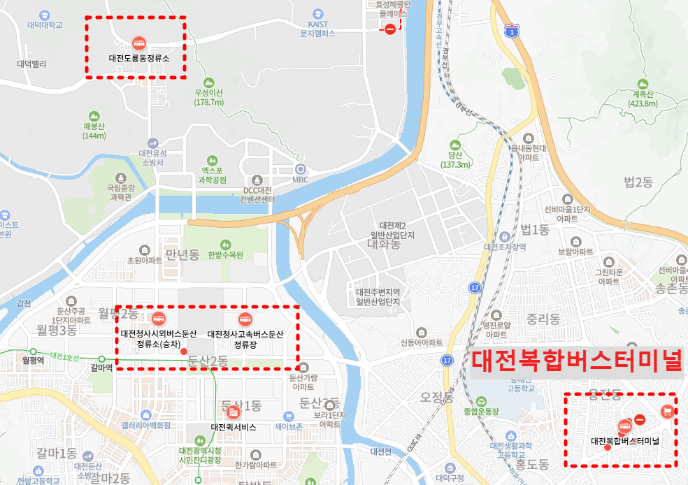 대전복합버스터미널 위치-지도