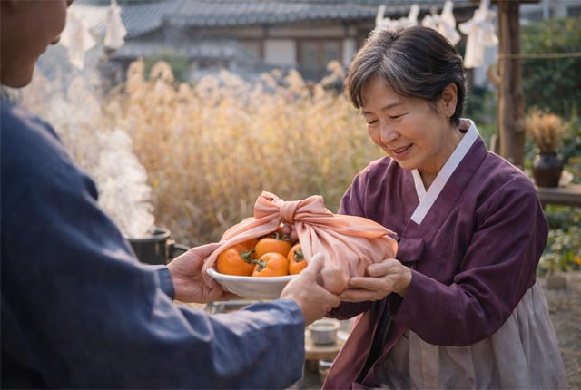 이웃에게 음식을 나눠주는 모습