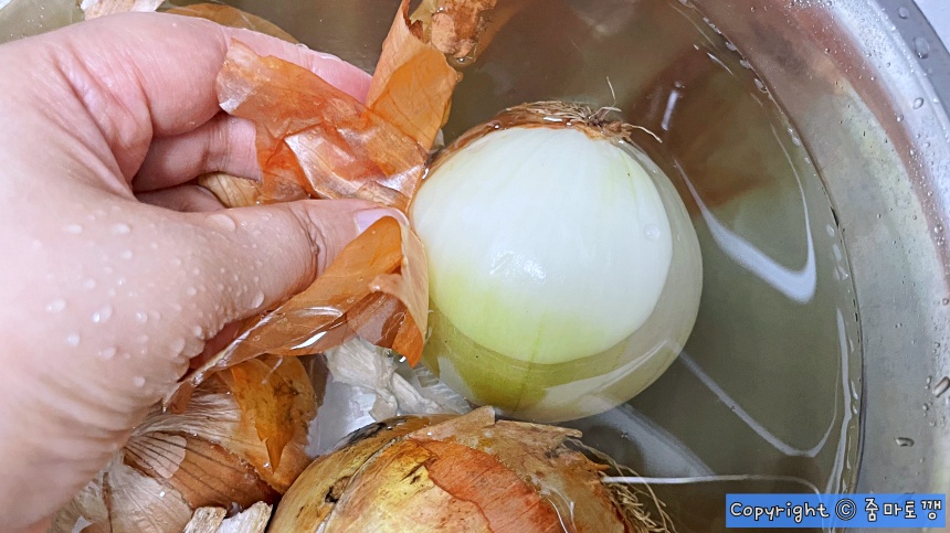 양파-껍질-물에서-벗기기