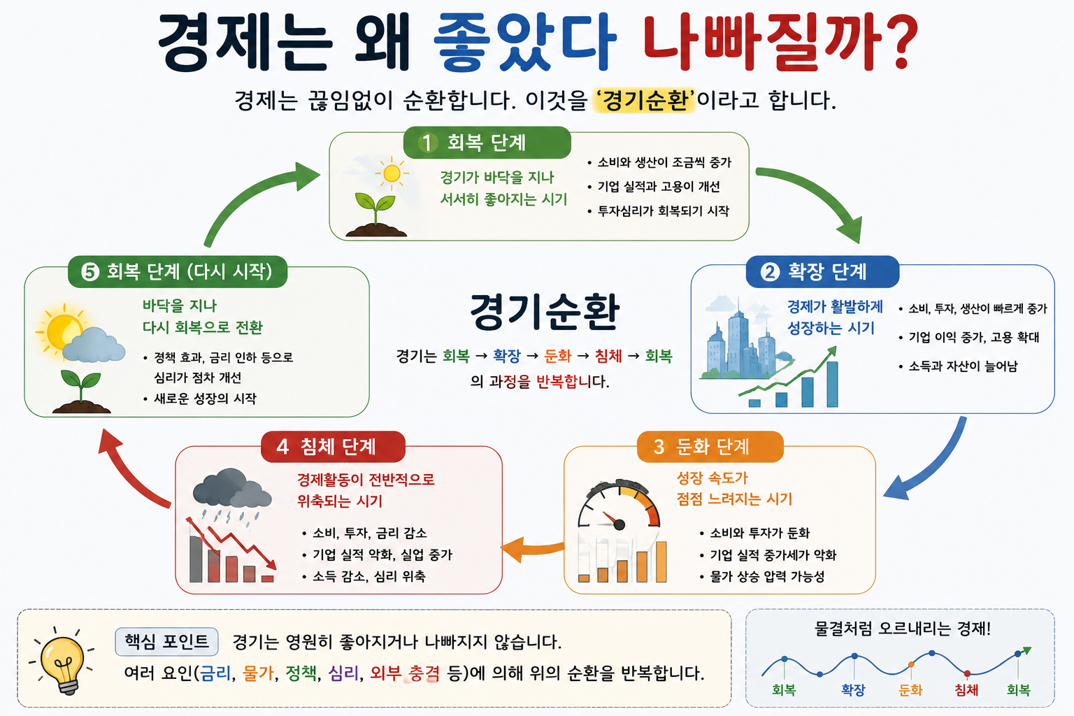 회복&middot;확장&middot;둔화&middot;침체가 반복되는 경기순환의 과정