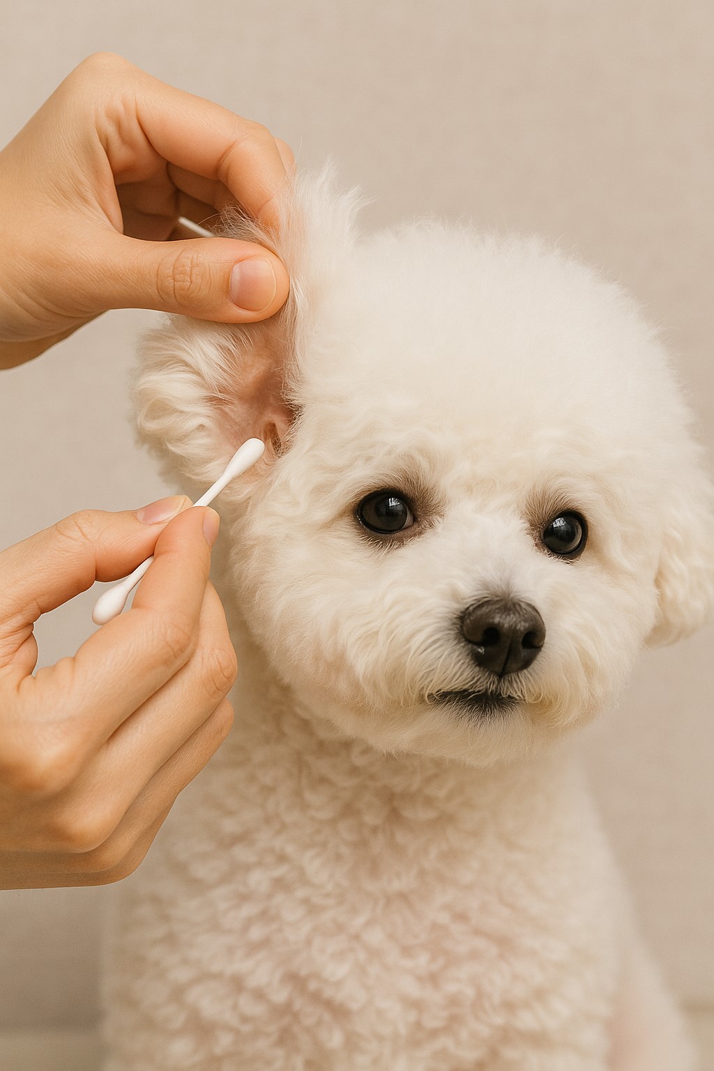 비숑 귀 청소 시키는 모습