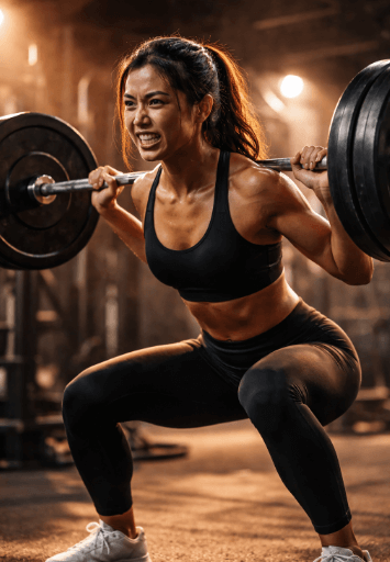 강렬하게 스쿼트를 하는 여자 사진