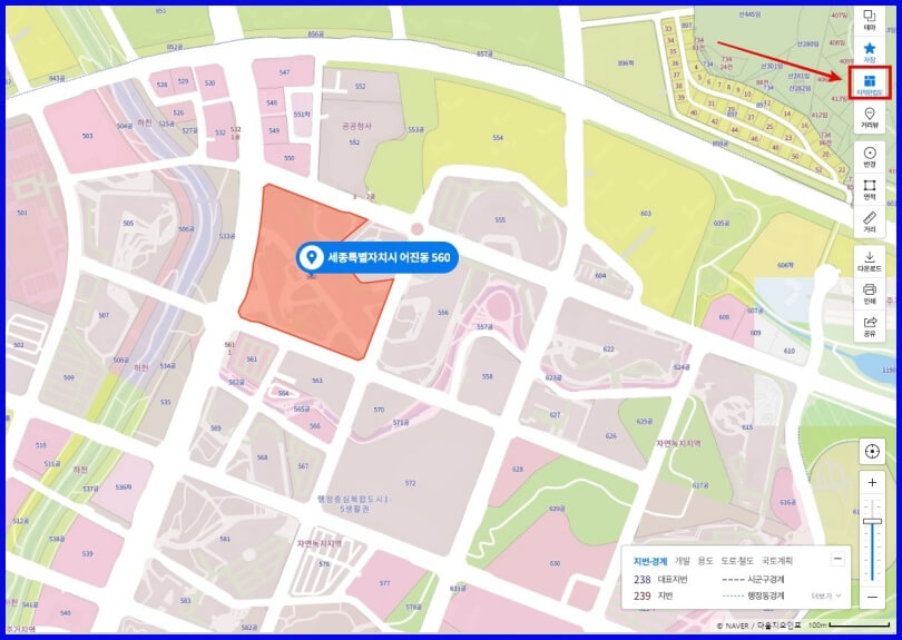 네이버 지도 지적도 확인