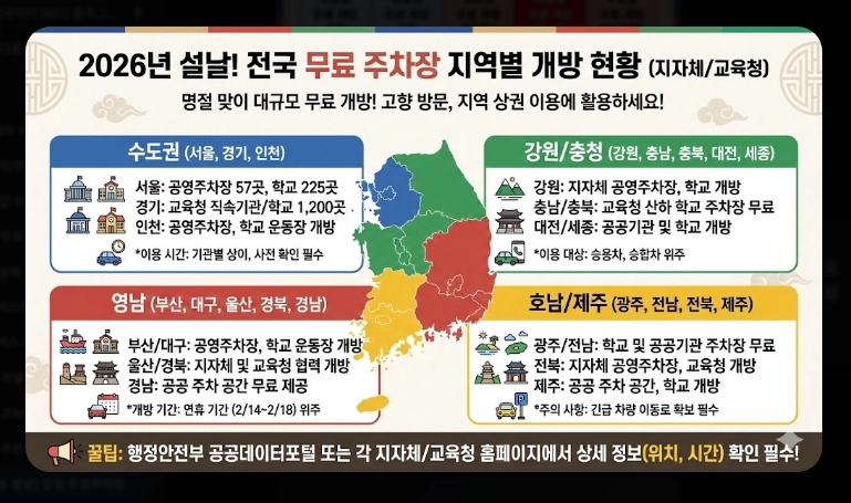 2026 설날 무료주차장(일정, 기간)(지역별 + 현황)