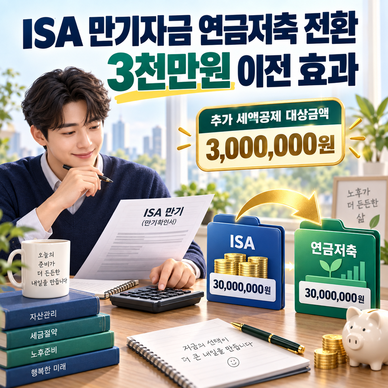 ISA 만기자금 연금저축 전환 계산표 - 3천만원 이전 시 세액공제 효과