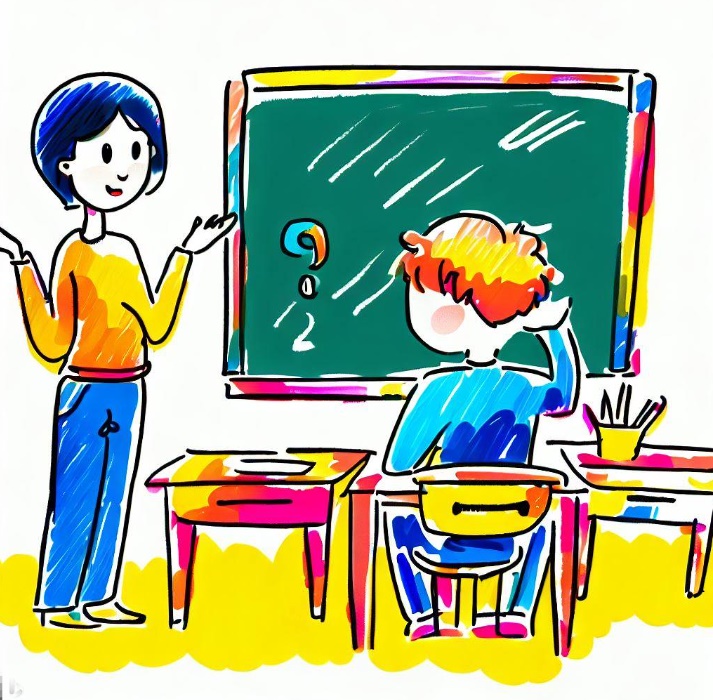 수업시간에 학생에게 질문하는 선생님의 모습