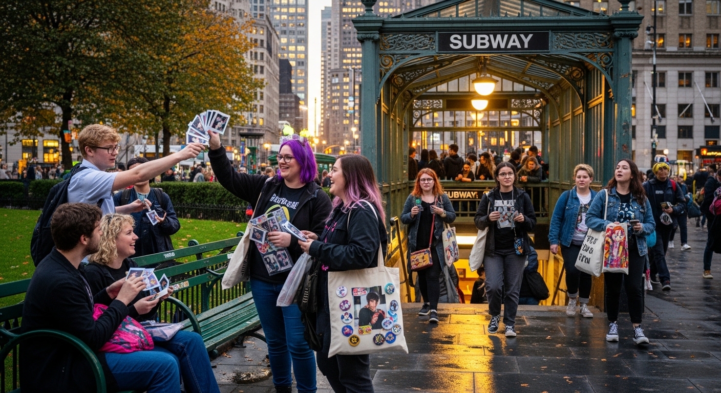 대화역 인근 공원과 출구 주변에서 이루어지는 팬 나눔 활동