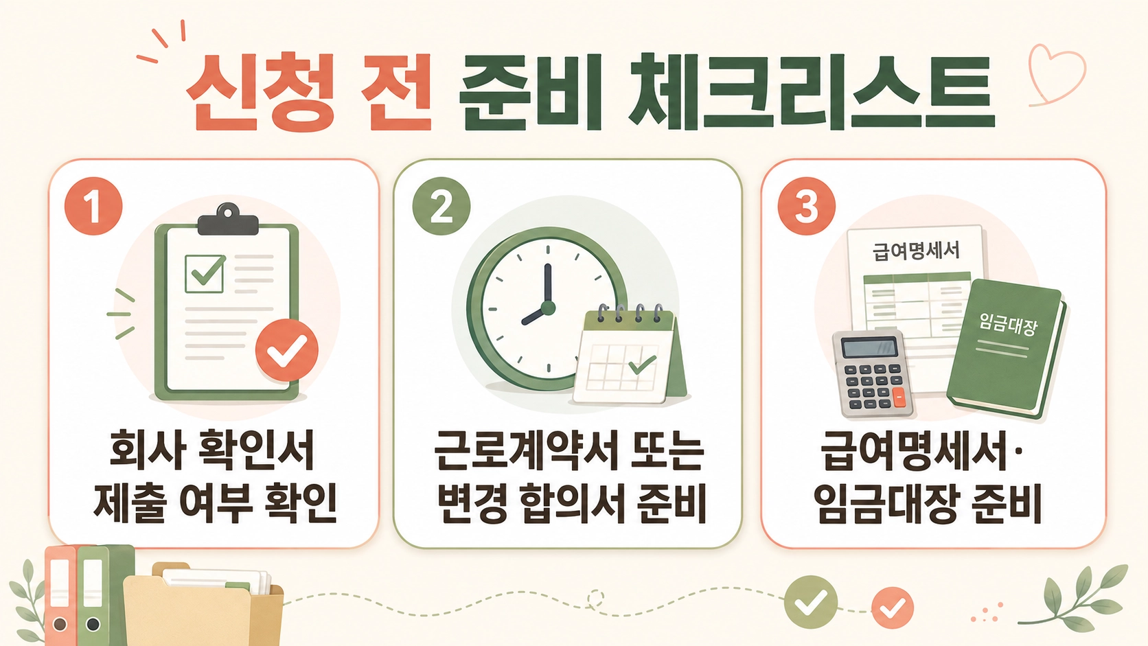 육아기 근로시간 단축급여 신청 전 회사 확인서와 근로계약서, 급여 자료 준비를 정리한 안내