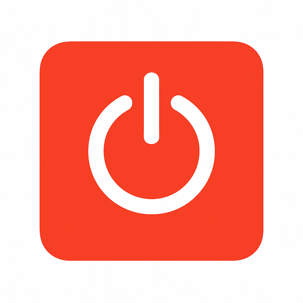 컴퓨터 종료 기능을 실행하는 빨간색 전원 버튼 아이콘