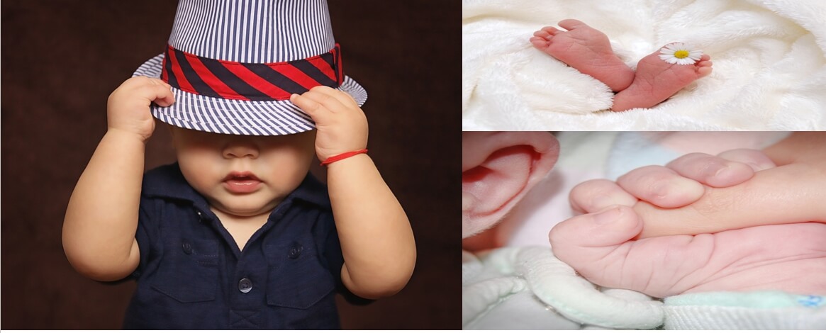 아기가 모자 쓴 모습