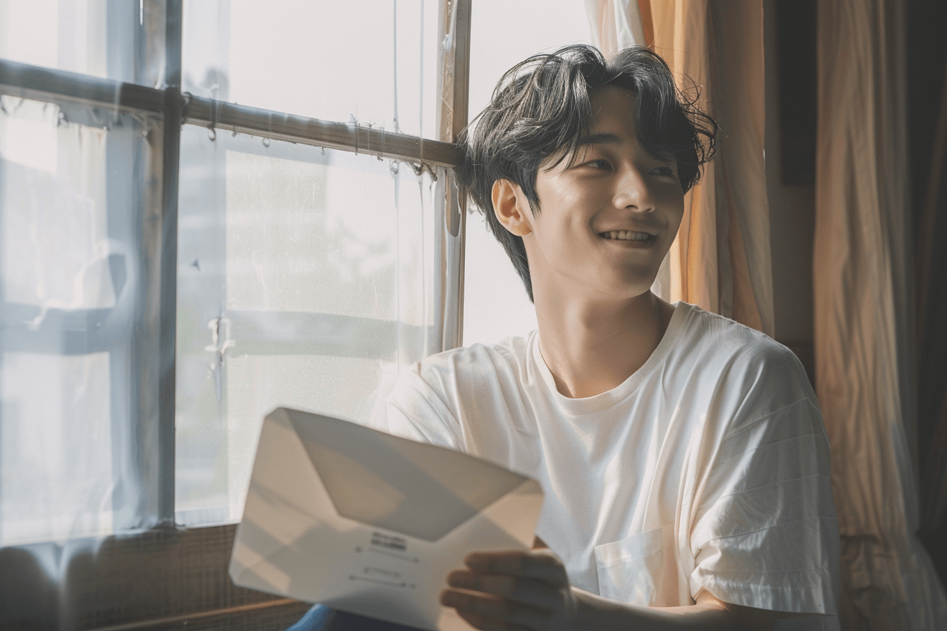 서류를-보고-미소짓는-남성