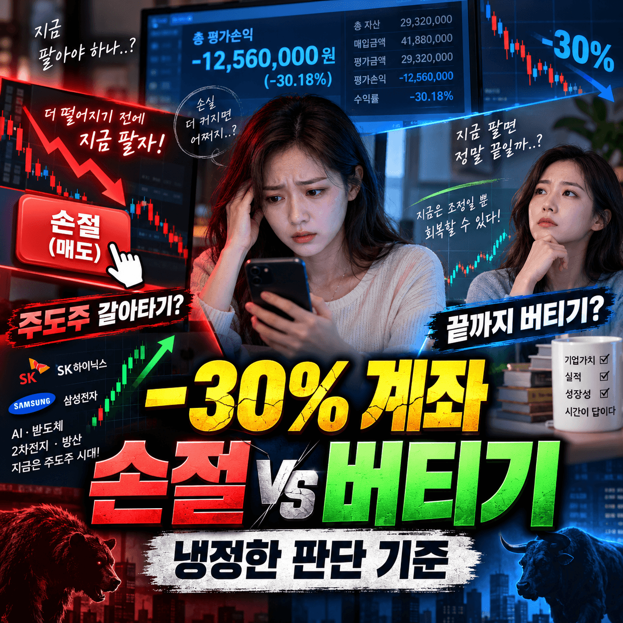 마이너스-30퍼센트-주식계좌-손절-주도주-갈아타기-버티기-판단기준