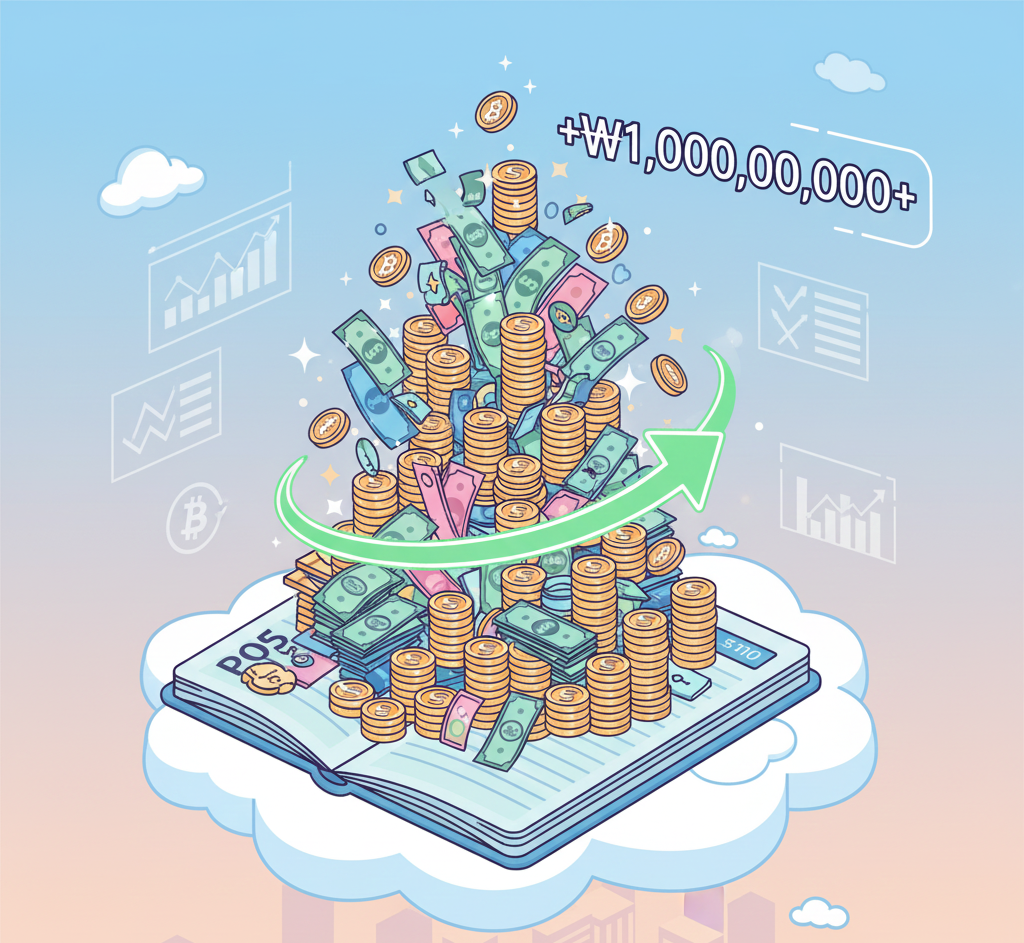 투자금이 모여 이득이 쌓인 이미지