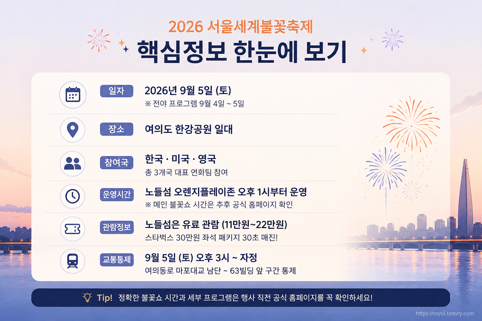 2026 서울세계불꽃축제 영국 미국 한국팀 시간표