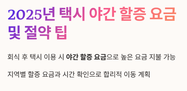 2025년 택시 야간할증 요금 및 절약 팁