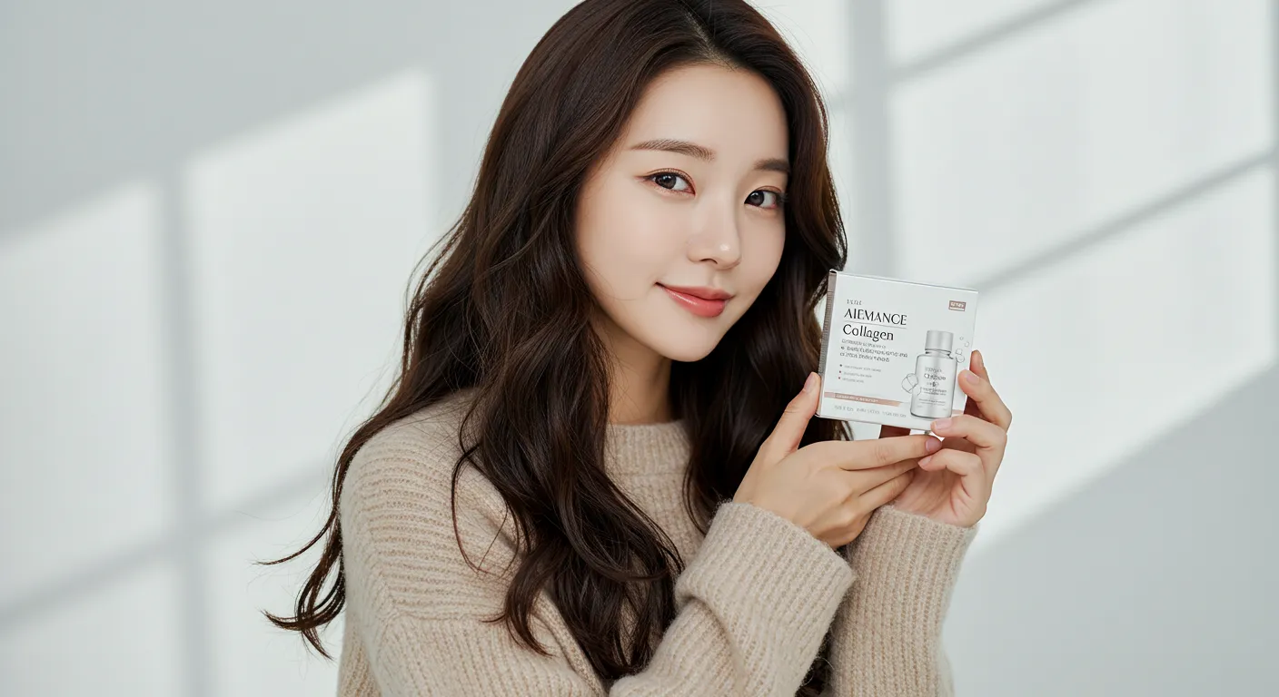 콜라겐 화장품을 들고 있는 여성 이미지
