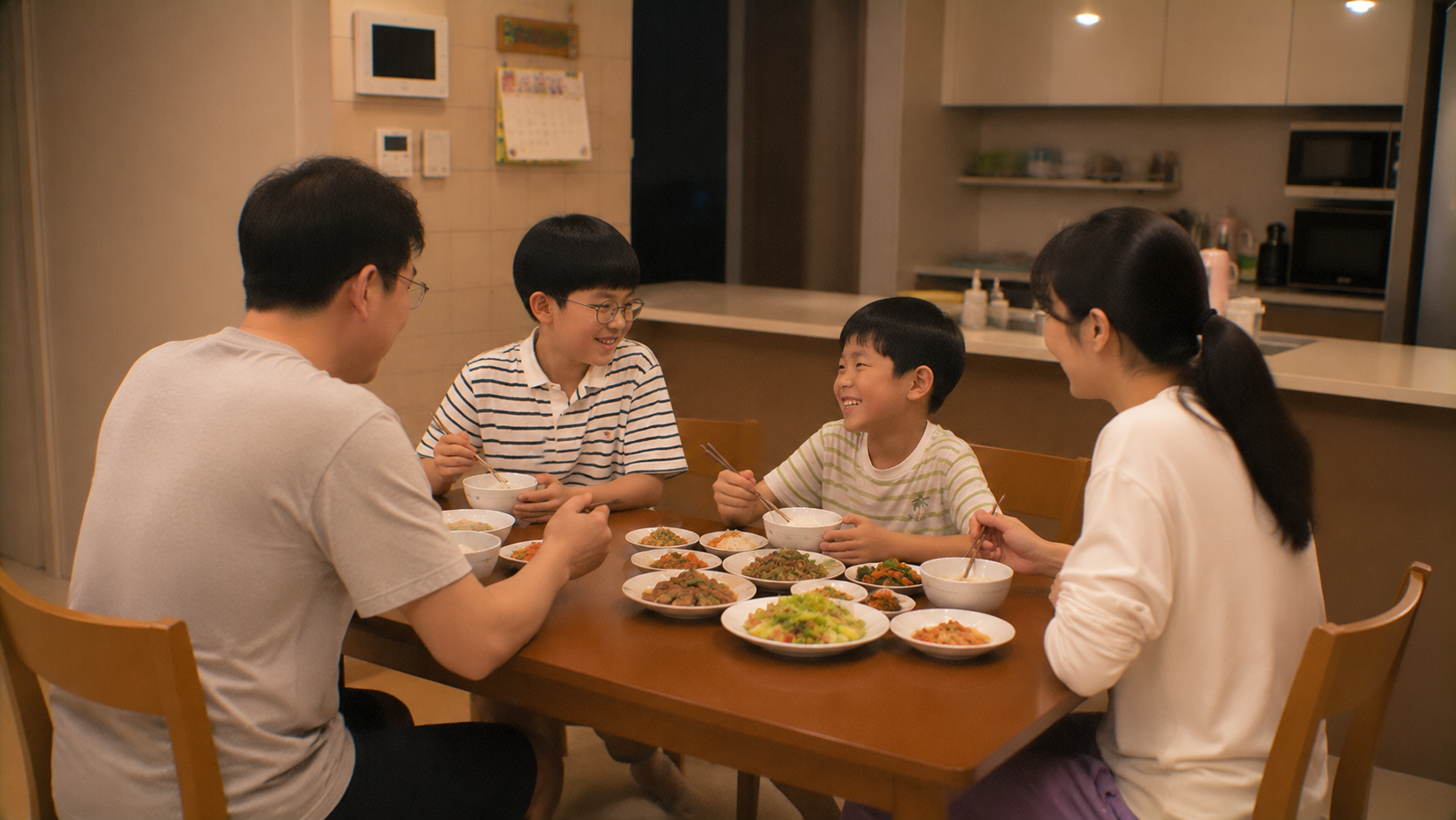 가족이 함께 저녁 식사를 하는 모습