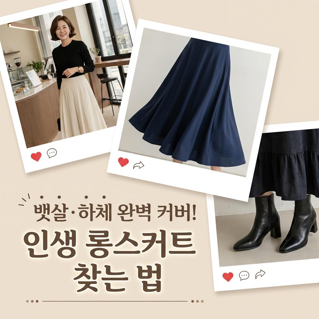 중년 하체통통 롱스커트 코디